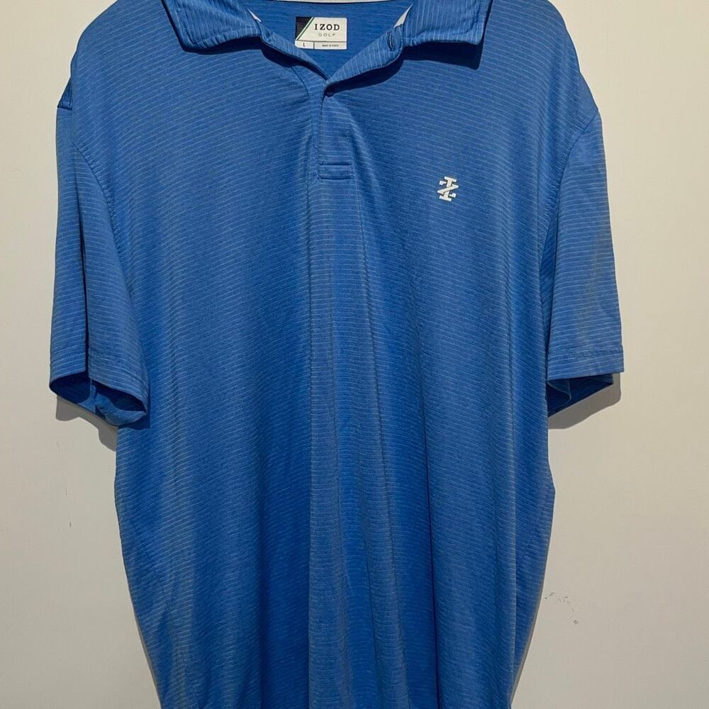 IZOD Golf Men's Blue Pinstripe Stretch Collared Short Sleeve‎ Polo Shirt Large
